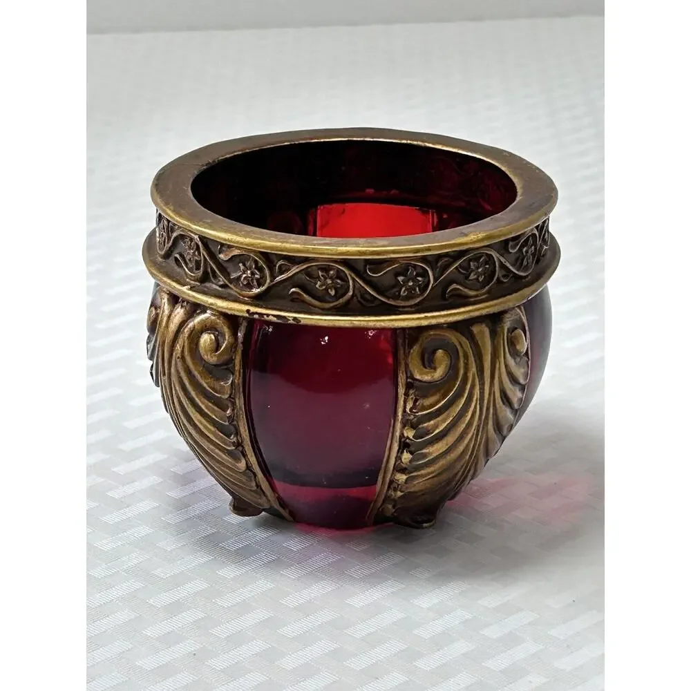 Red & Gold Lucite 2.75” Decorative‎ Vase Bowl